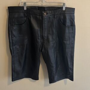 Men's Black Leather Flat Front Shorts